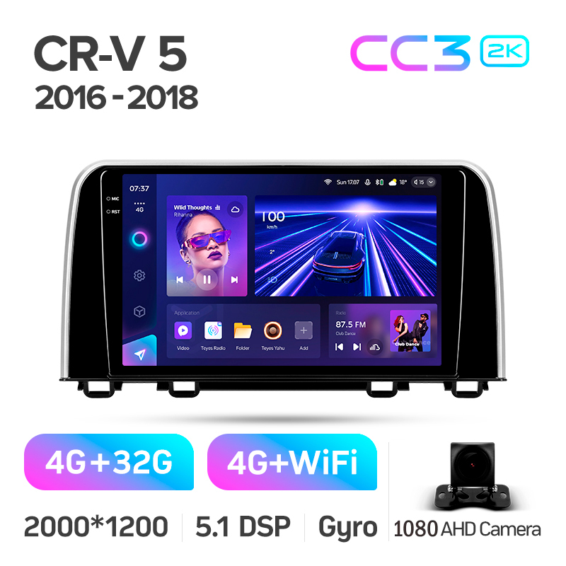 Android head unit Teyes CC3 4+32 Gb Honda CR-V CR-V 5 RT RW 2017-2022 9" 2k