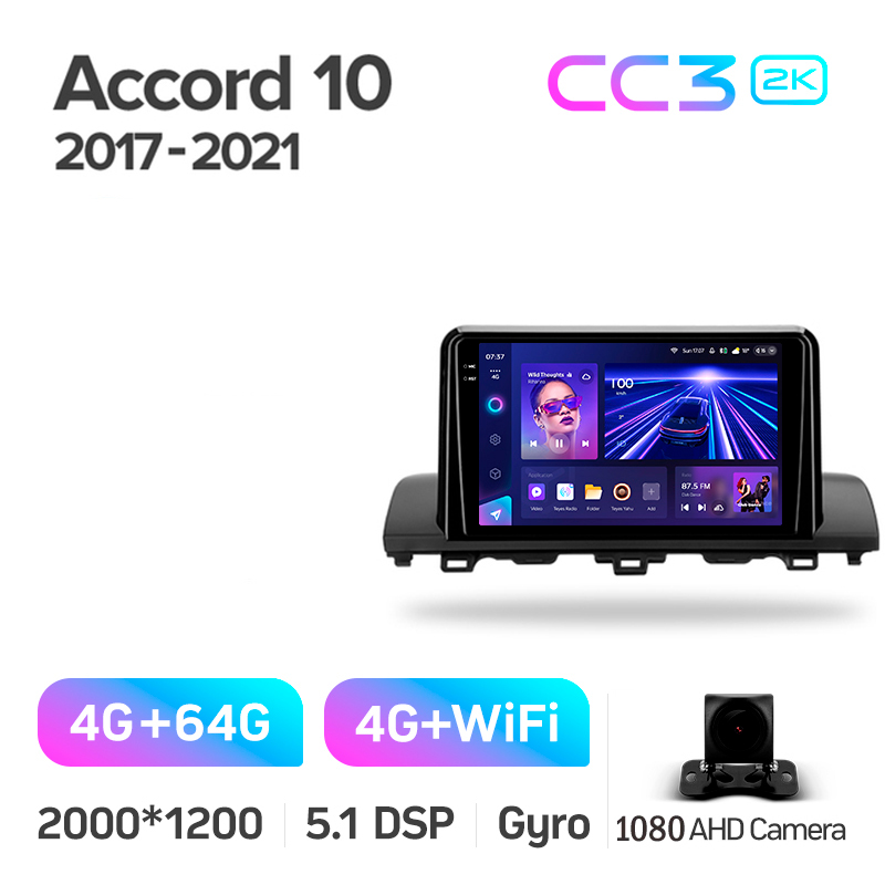 Android head unit Teyes CC3 4+64 Gb Honda Accord 10 CV X 2017 - 2021 (B) 9" 2k