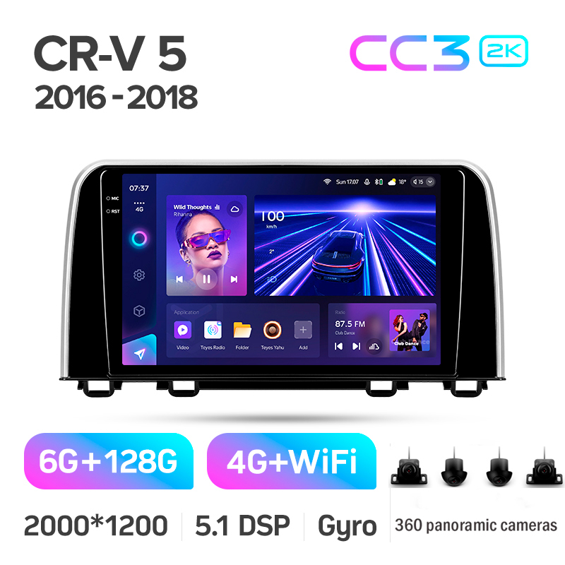 Android head unit Teyes CC3 6+128 Gb with 360° surround view° Honda CR-V CR-V 5 RT RW 2017-2022 9" 2k