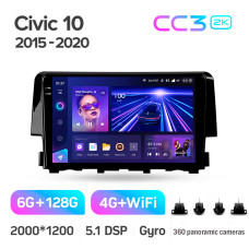 Estéreo de a bordo original Teyes CC3 6+128 GB con pantalla panorámica 360° para Honda Civic 10 FC FK (2015-2020), 9