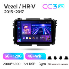 Android head unit Teyes CC3 6+128 Gb with 360° surround view° Honda Vezel HR-V HRV 2015-2018 9" 2k