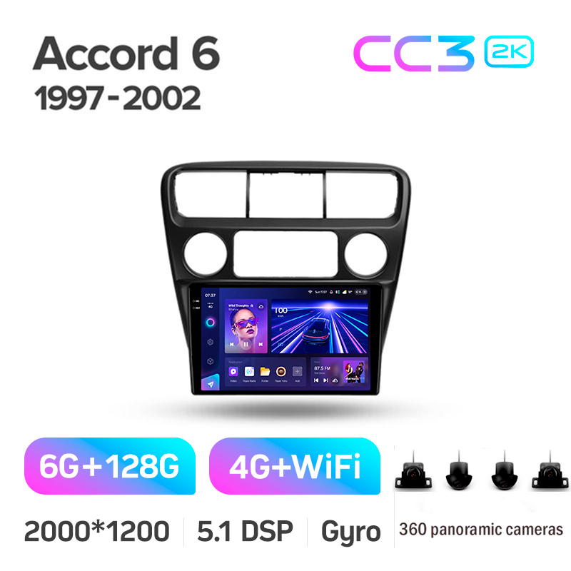 Android head unit Teyes CC3 6+128 Gb with 360° surround view° Honda Accord 6 1997-2002 9" 2k