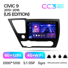 Android head unit Teyes CC3 6+128 Gb with 360° surround view° Honda Civic 9 Middle East 2013-2016 9" 2k (L1)