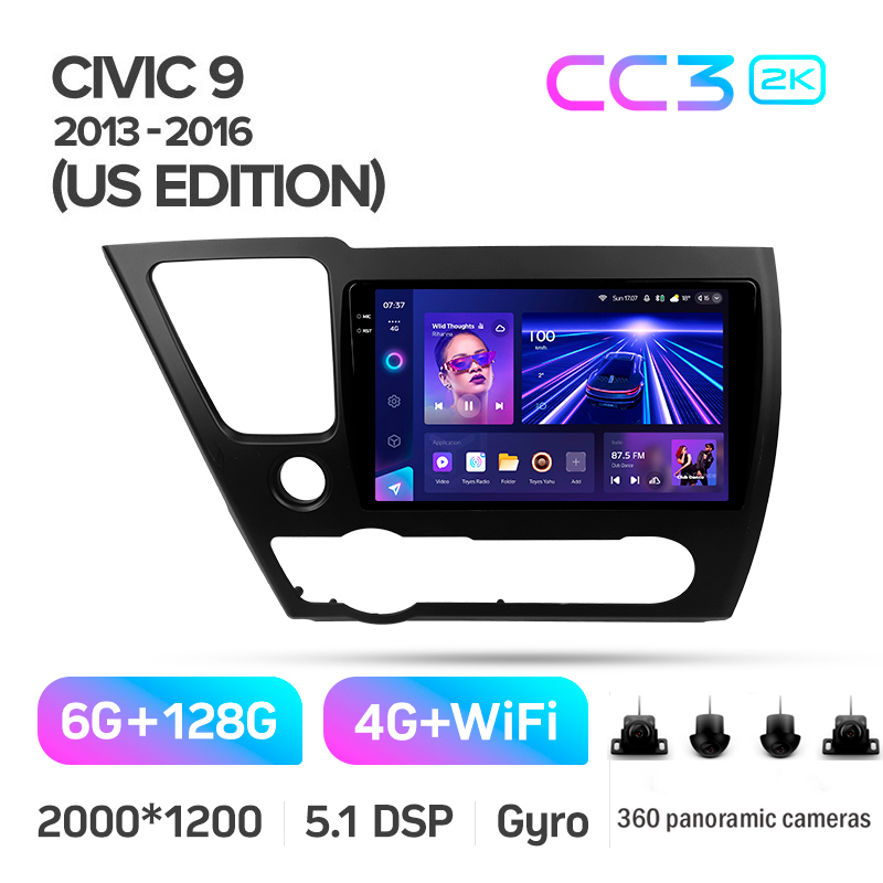Android head unit Teyes CC3 6+128 Gb with 360° surround view° Honda Civic 9 Middle East 2013-2016 9" 2k (L1)