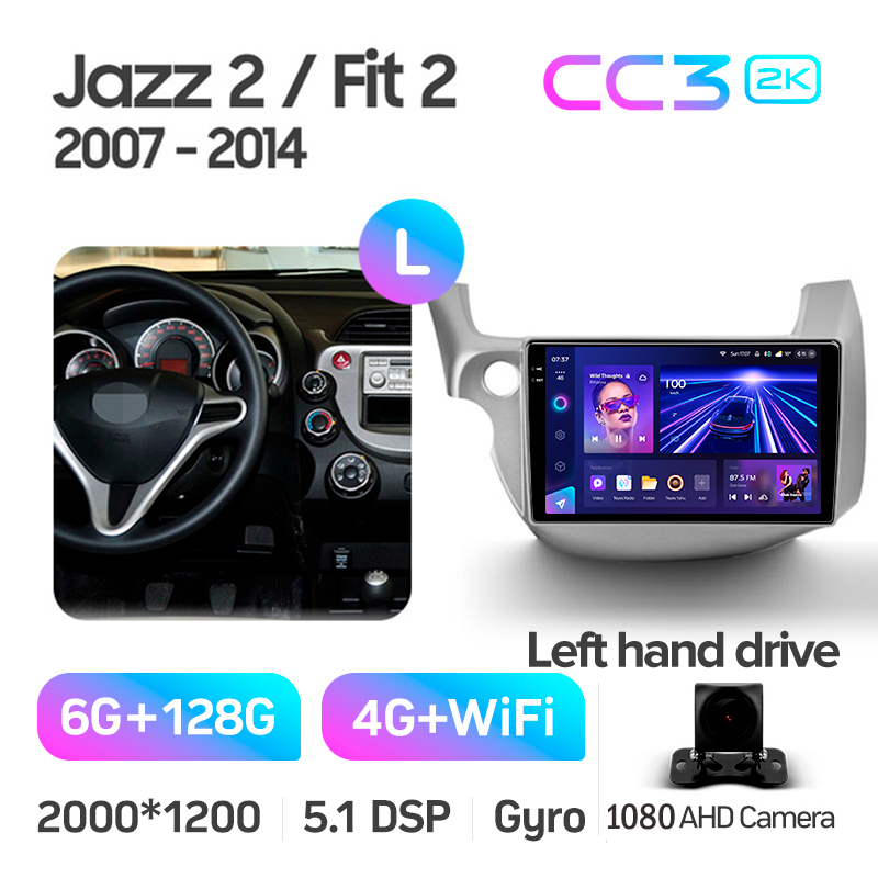 Android head unit Teyes CC3 6+128 Gb Honda Jazz 2 GG Fit 2 GE 2007 - 2014 10" 2k
