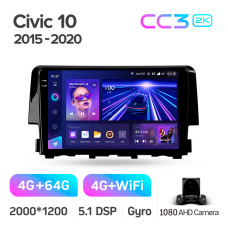 Android head unit Teyes CC3 4+64 Gb Honda Civic 10 FC FK 2015-2020 9" 2k