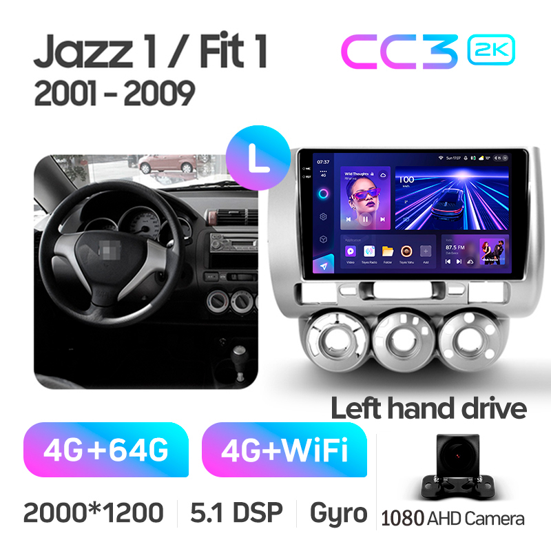 Android head unit Teyes CC3 4+64 Gb Honda Jazz 1 GD Fit 1 2001 - 2009 9" 2k