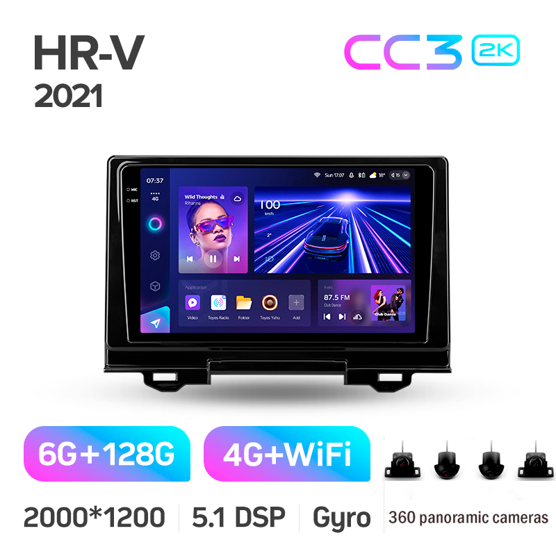 Android head unit Teyes CC3 6+128 Gb with 360° surround view° Honda HR-V RV RZ 2021 9" 2k