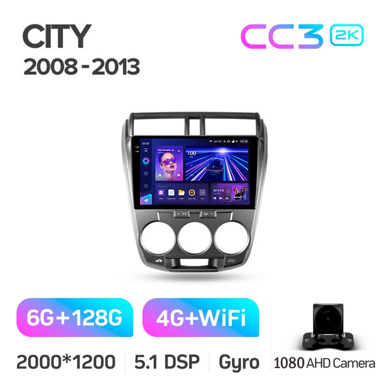 Android head unit Teyes CC3 6+128 Gb Honda City 2008-2013 10" 2k