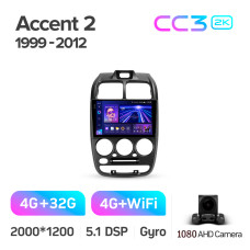 Android head unit Teyes CC3 4+32 Gb Hyundai Accent II 2 LC2 (F1) 1999-2012 9" 2k