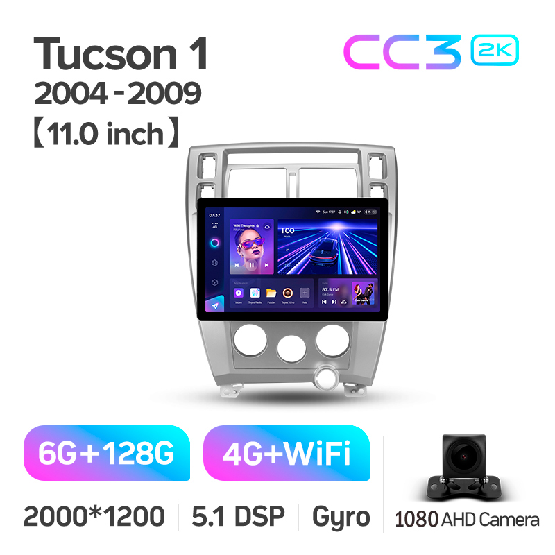 Android head unit Teyes CC3 6+128 Gb Hyundai Tucson 1 2004-2009 11" 2k
