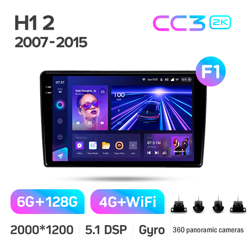 Android head unit Teyes CC3 6+128 Gb with 360° surround view° Hyundai H1 II 2 TQ 2007-2015 (F1) 9" 2k