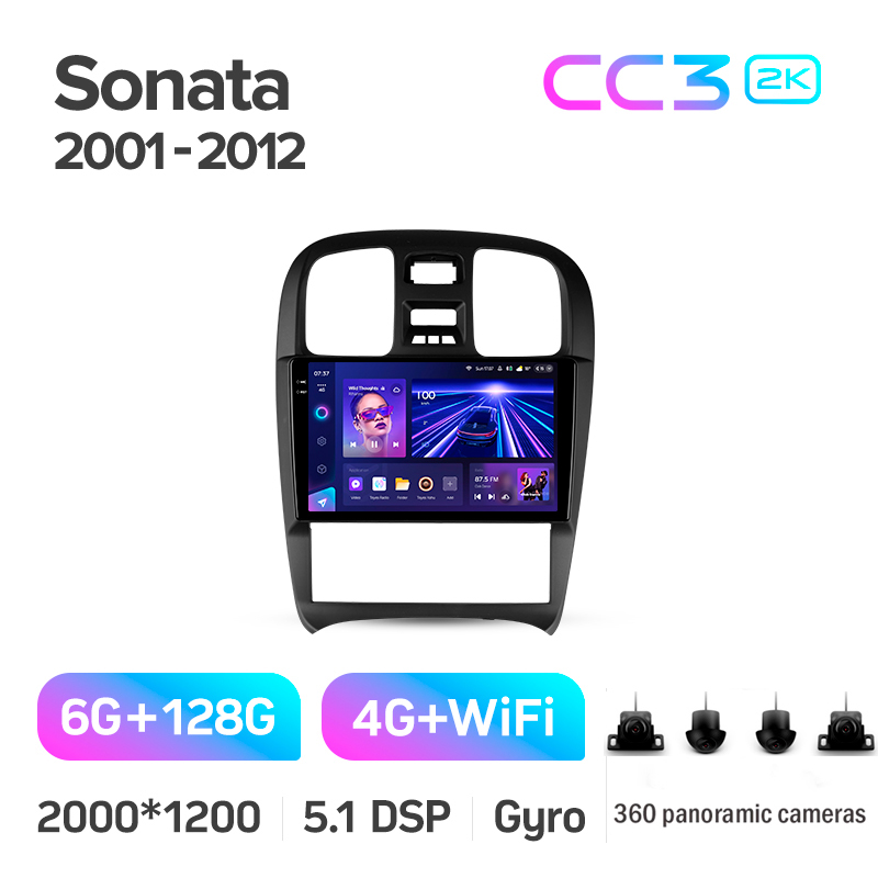 Android head unit Teyes CC3 6+128 Gb with 360° surround view° Hyundai Sonata EF 2001-2012 9" 2k