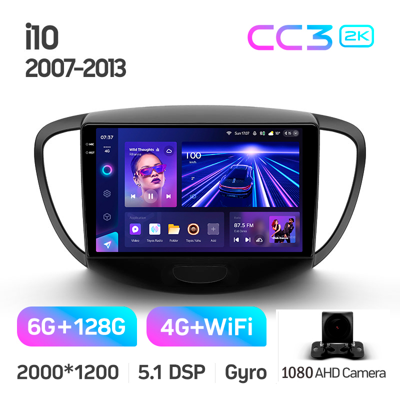 Android head unit Teyes CC3 6+128 Gb Hyundai i10 2007-2013 9" 2k
