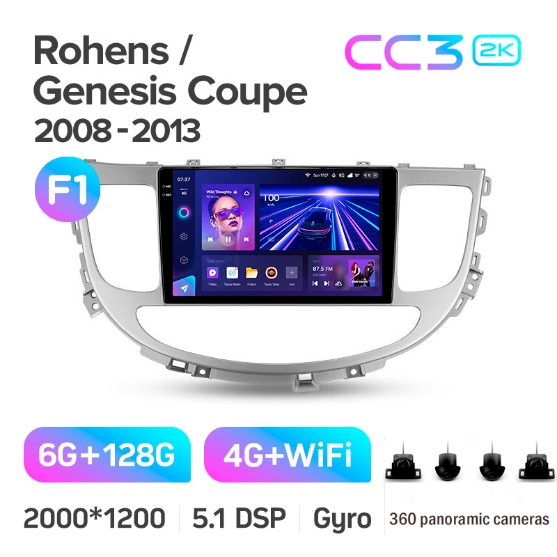 Android head unit Teyes CC3 6+128 Gb with 360° surround view° Hyundai Rohens Genesis (F1) 2008-2013 9" 2k (L1)