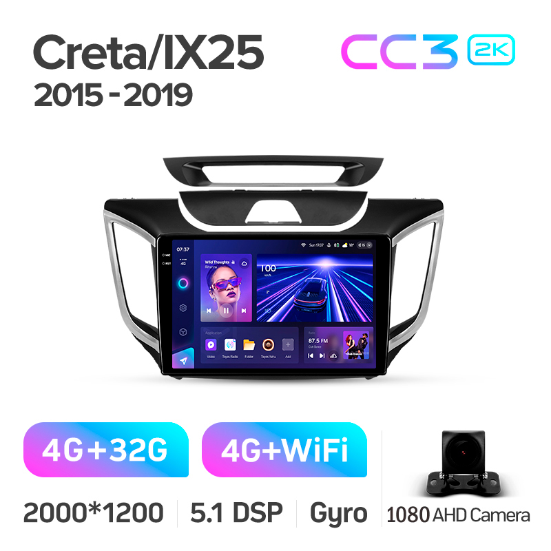 Android head unit Teyes CC3 4+32 Gb Hyundai Creta IX25 2015-2019 10" 2k