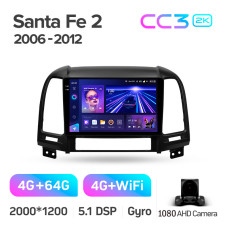 Android head unit Teyes CC3 4+64 Gb Hyundai Santa Fe 2 2006-2012 9" 2k
