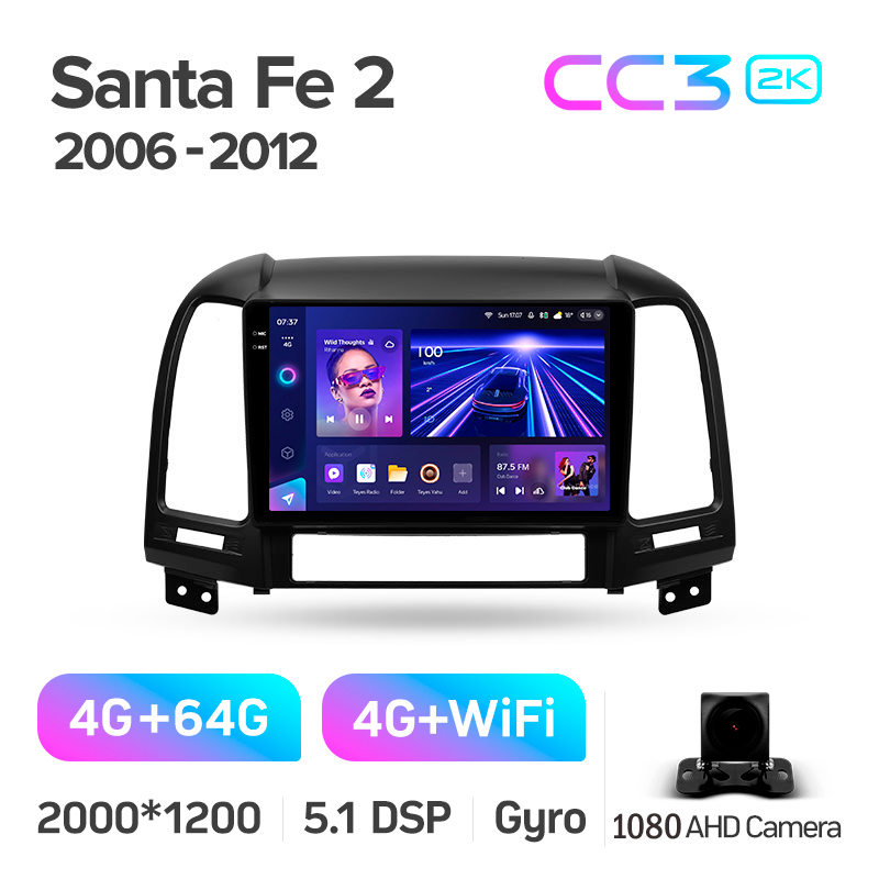 Android head unit Teyes CC3 4+64 Gb Hyundai Santa Fe 2 2006-2012 9" 2k