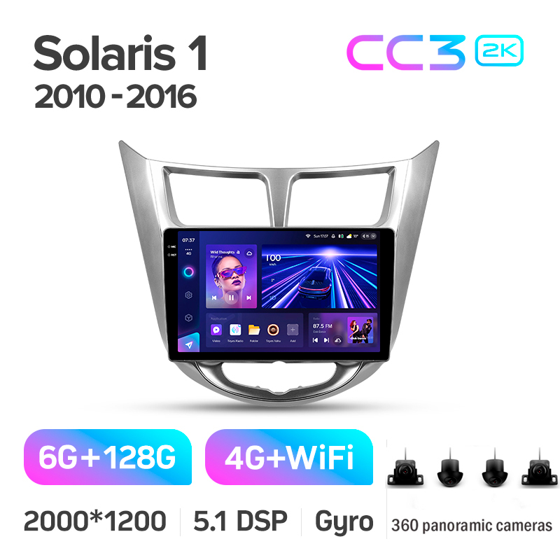 Android head unit Teyes CC3 6+128 Gb with 360° surround view° Hyundai Solaris 1 2010-2016 9" 2k