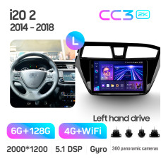 Android head unit Teyes CC3 6+128 Gb with 360° surround view° Hyundai i20 2 II GB 2014-2018 9" 2k