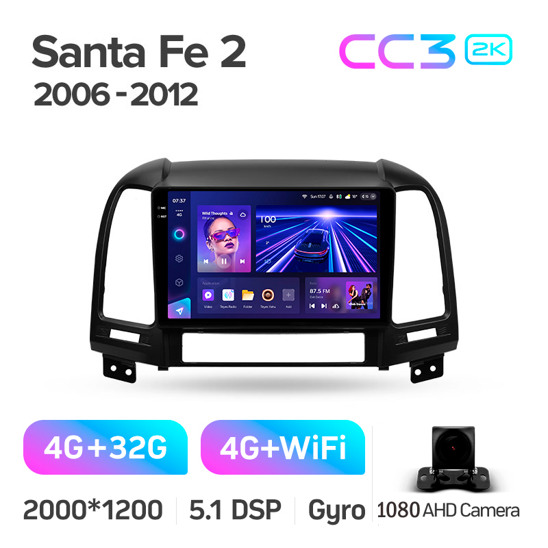 Android head unit Teyes CC3 4+32 Gb Hyundai Santa Fe 2 2006-2012 9" 2k
