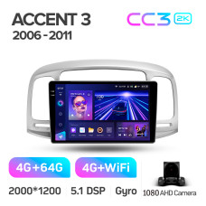 Android head unit Teyes CC3 4+64 Gb Hyundai Accent 3 2006-2011 9" 2k