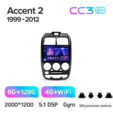 Android head unit Teyes CC3 6+128 Gb with 360° surround view° Hyundai Accent II 2 LC2 (F1) 1999-2012 9" 2k