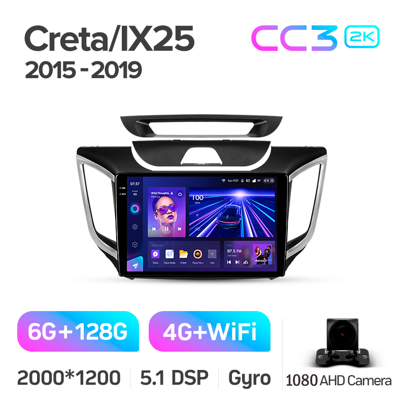 Android head unit Teyes CC3 6+128 Gb Hyundai Creta IX25 2015-2019 10" 2k