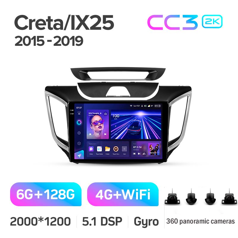 Android head unit Teyes CC3 6+128 Gb with 360° surround view° Hyundai Creta IX25 2015-2019 10" 2k