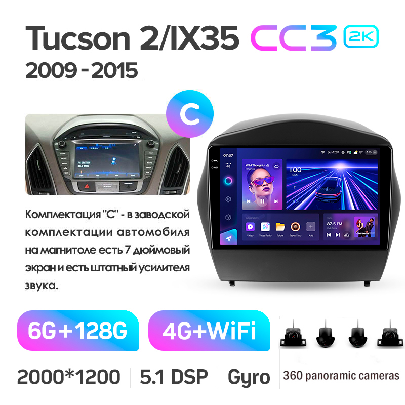 Android head unit Teyes CC3 6+128 Gb with 360° surround view° Hyundai Tucson 2 LM IX35 2009-2015 (C) 9" 2k (L1)