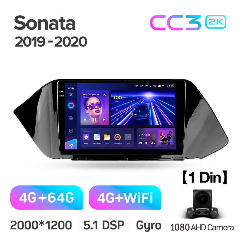 Android head unit Teyes CC3 4+64 Gb Hyundai Sonata DN8 (1 Din) 2019-2020 (B) 10" 1din 2k