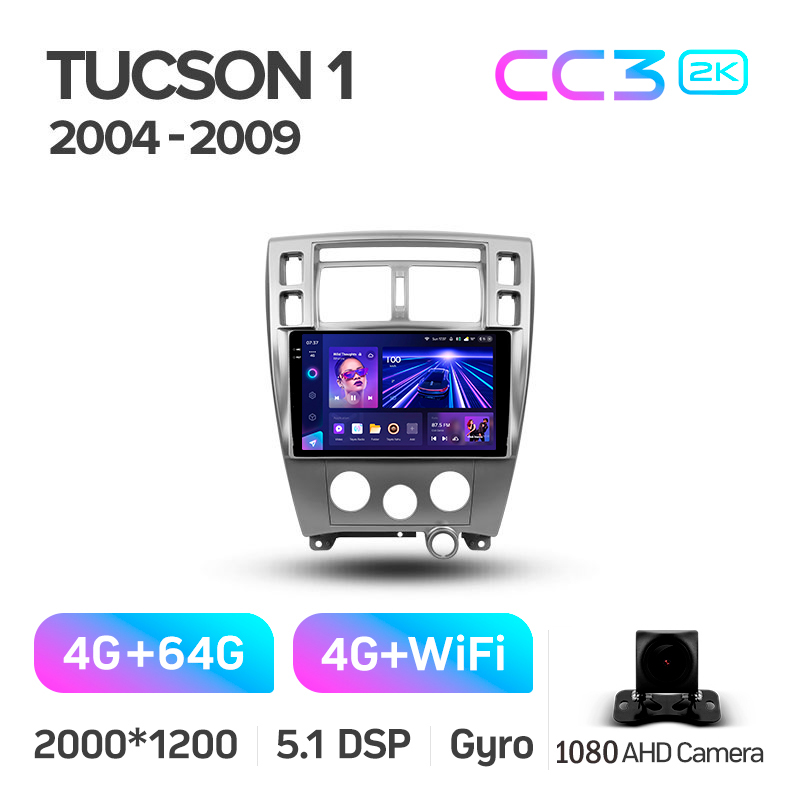 Android head unit Teyes CC3 4+64 Gb Hyundai Tucson 1 2004-2009 10" 2k
