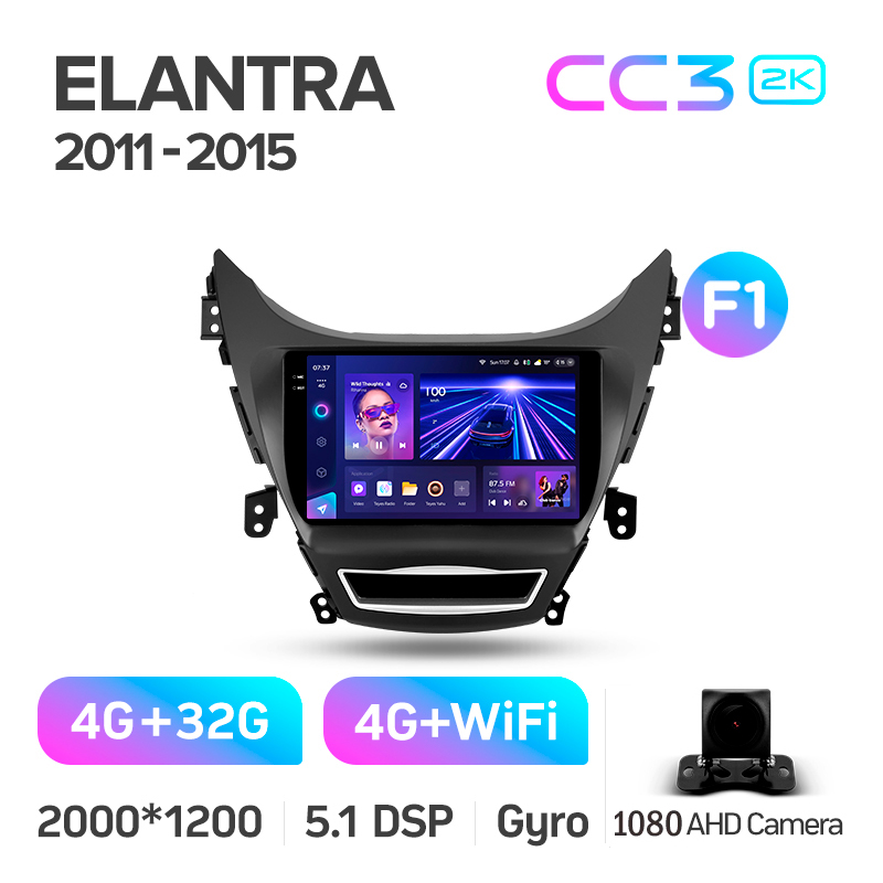 Android head unit Teyes CC3 4+32 Gb Hyundai Elantra 5 JK GD MD UD 2010-2016 (F1) 9" 2k