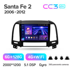 Android head unit Teyes CC3 6+128 Gb with 360° surround view° Hyundai Santa Fe 2 2006-2012 9" 2k