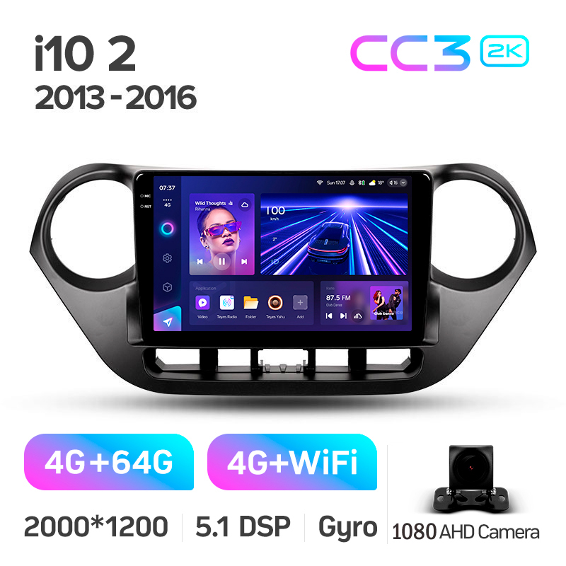 Android head unit Teyes CC3 4+64 Gb Hyundai i10 2013-2016 9" 2k (L1)