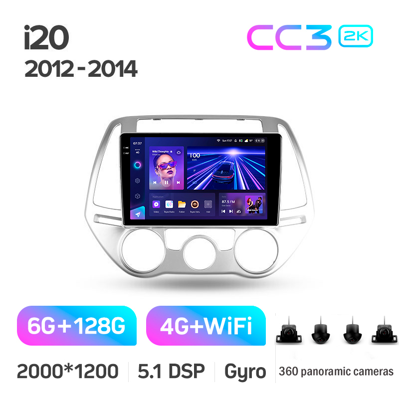 Android head unit Teyes CC3 6+128 Gb with 360° surround view° Hyundai i20 2 2012-2014 9" 2k