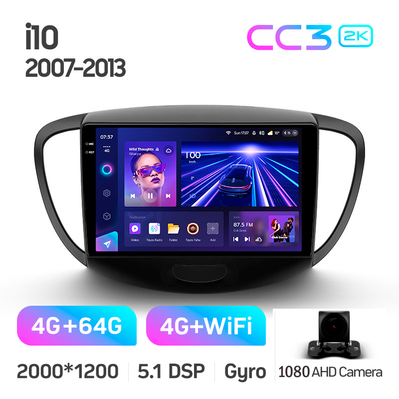 Android head unit Teyes CC3 4+64 Gb Hyundai i10 2007-2013 9" 2k