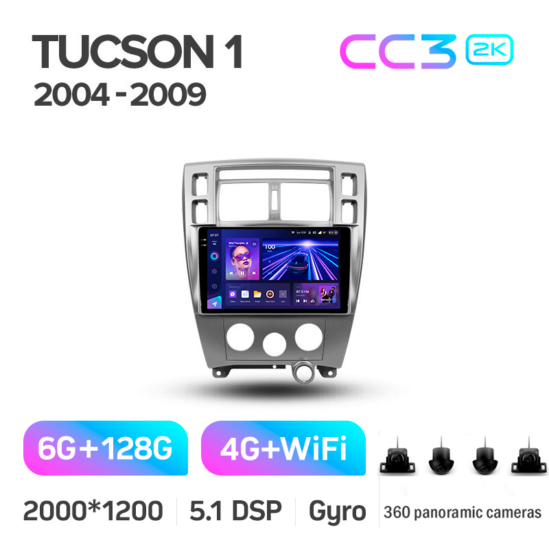 Android head unit Teyes CC3 6+128 Gb with 360° surround view° Hyundai Tucson 1 2004-2009 10" 2k
