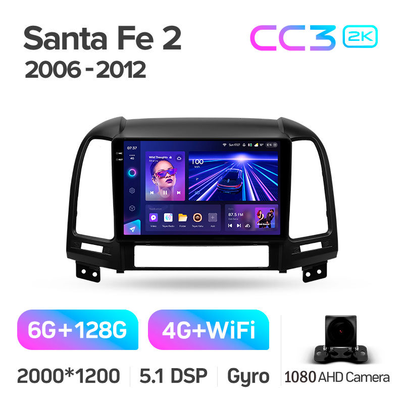 Android head unit Teyes CC3 6+128 Gb Hyundai Santa Fe 2 2006-2012 9" 2k