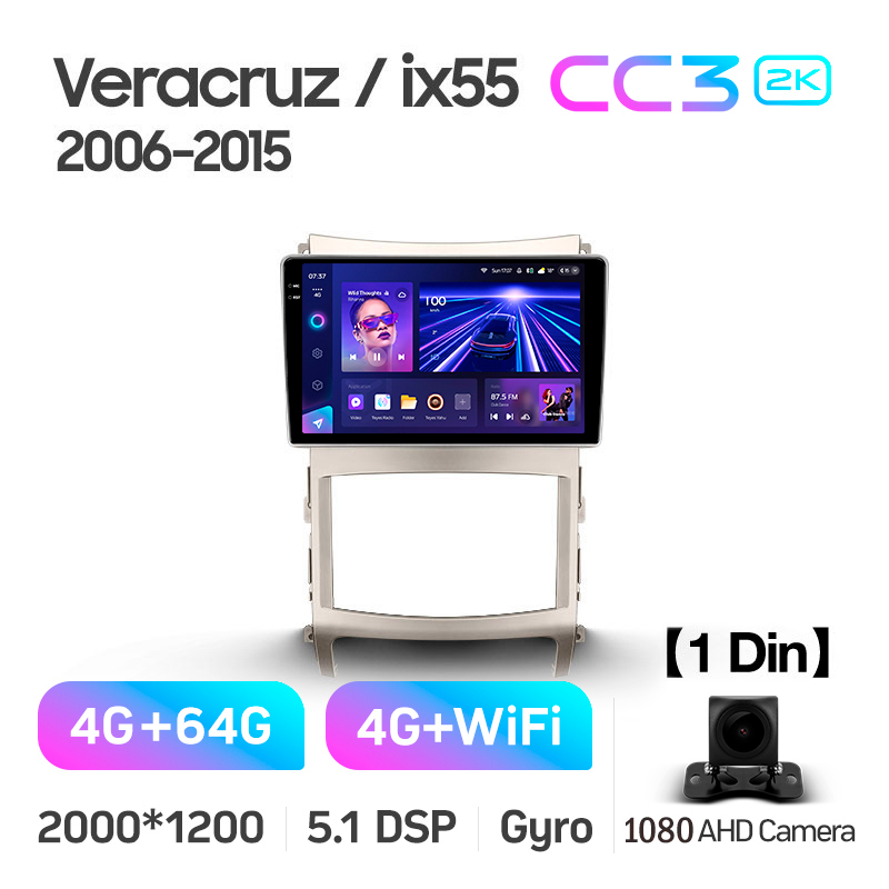 Android head unit Teyes CC3 4+64 Gb Hyundai Veracruz ix55 (1 Din) 2006-2015 9" 1din 2k