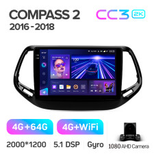 Android head unit Teyes CC3 4+64 Gb Jeep Compass 2 MP 2016-2018 10" 2k
