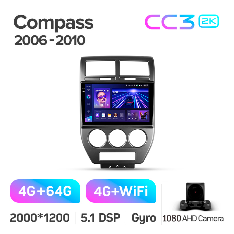 Android head unit Teyes CC3 4+64 Gb Jeep Compass 1 MK 2006-2010 10" 2k (L1)