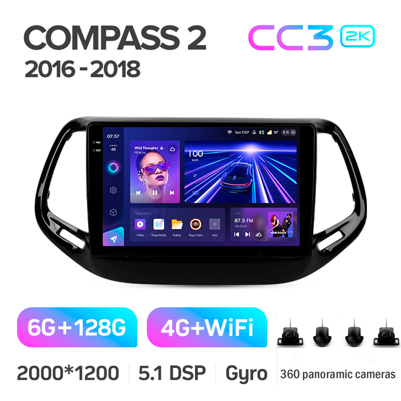 Android head unit Teyes CC3 6+128 Gb with 360° surround view° Jeep Compass 2 MP 2016-2018 10" 2k