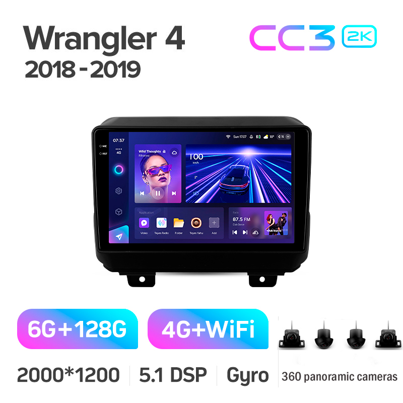 Štátní magnetofon Teyes CC3 6+128 GB s kruhovým pohledem 360° pro Jeep Wrangler 4 JL (2018–2019), 9