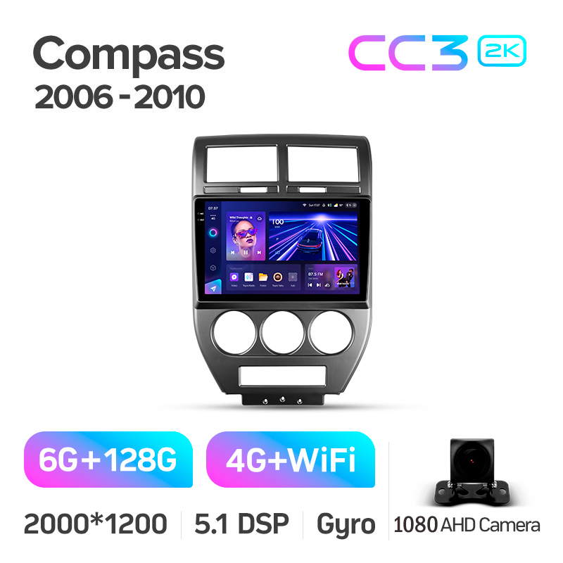 Android head unit Teyes CC3 6+128 Gb Jeep Compass 1 MK 2006-2010 10" 2k (L1)