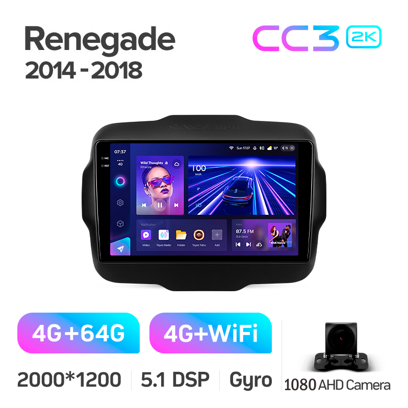 Android head unit Teyes CC3 4+64 Gb Jeep Renegade 2014-2018 9" 2k