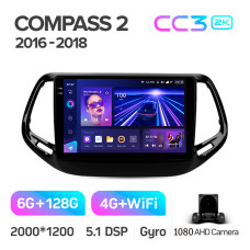 Android head unit Teyes CC3 6+128 Gb Jeep Compass 2 MP 2016-2018 10" 2k