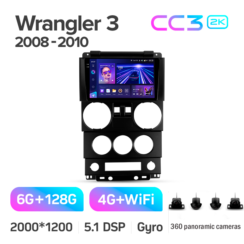 Android head unit Teyes CC3 6+128 Gb with 360° surround view° Jeep Wrangler 3 JK (F1) 2008-2010 9" 2k (L1)