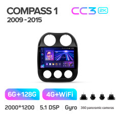 Android head unit Teyes CC3 6+128 Gb with 360° surround view° Jeep Compass 1 MK 2009-2015 10" 2k