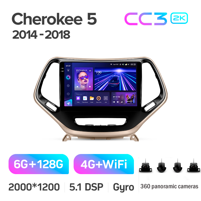 Android head unit Teyes CC3 6+128 Gb with 360° surround view° Jeep Cherokee 5 KL 2014-2018 10" 2k